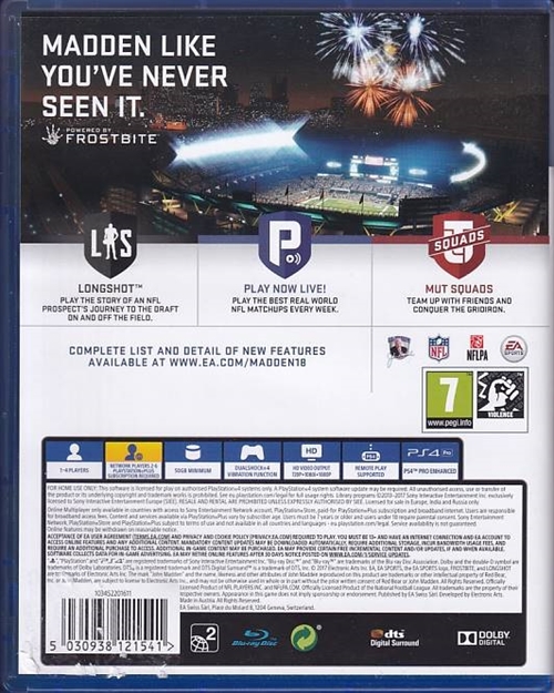 Madden NFL 18 - PS4 (B Grade) (Genbrug))